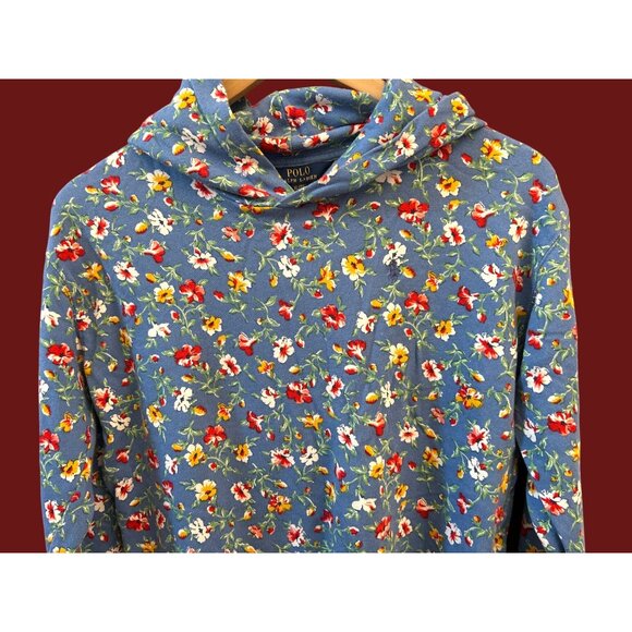 Polo Ralph Lauren Girls Blue Floral Print Hoodie Sweatshirt Cottagecore Preppy - Picture 3 of 6